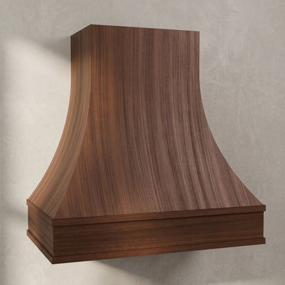 sweep double cove custom range hood in walnut.