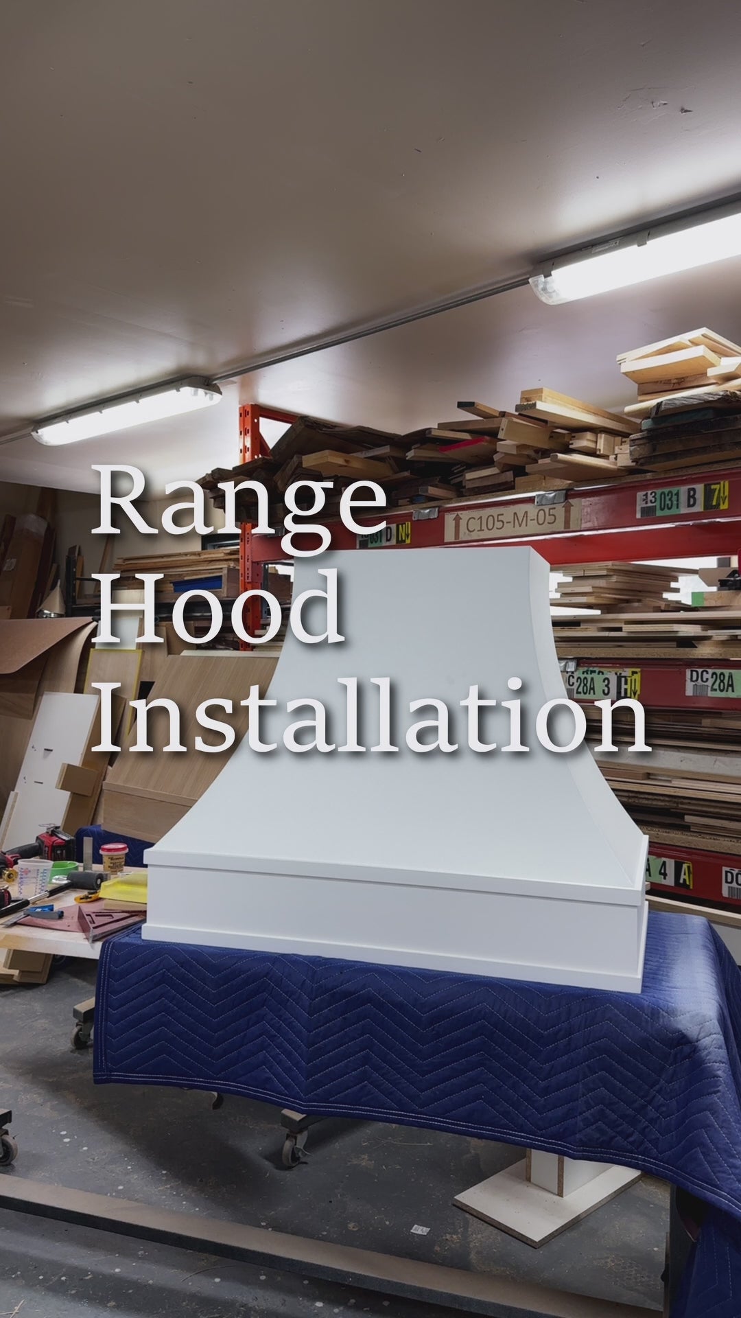 Load video: This video shows the steps to install your custom wood range hood, including installing the clean and hanging the base.